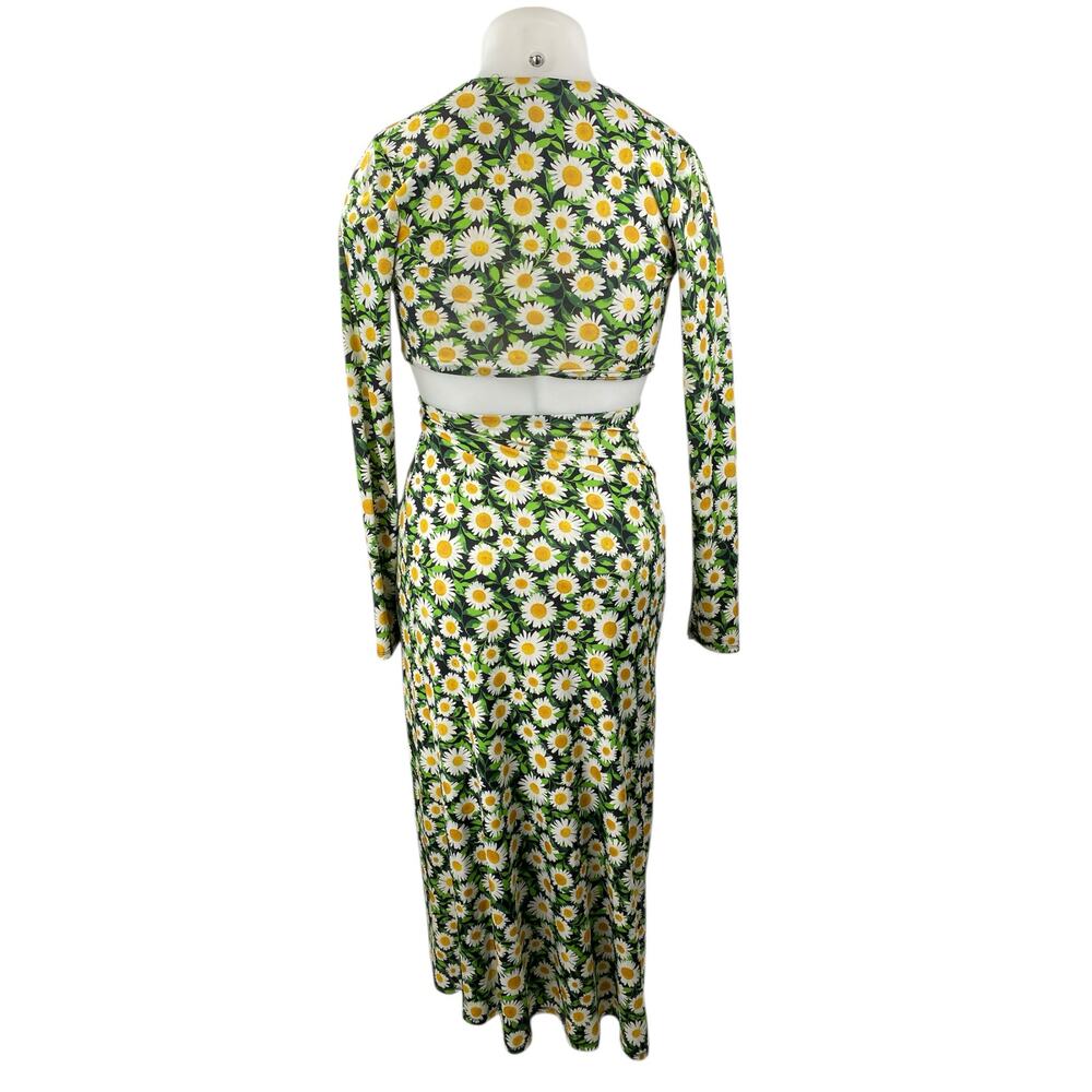 AFRM Green Multicolor Floral Cut Out V-Neck Long Sleeve Midi Bodycon Dress Sz S - Picture 2 of 4
